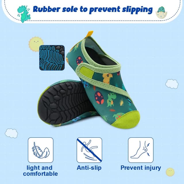 Detalle de Kinder Badeschuhe/Wasserschuhe WateLves – rutschfeste Surfschuhe für Schwimmbad & Strand (23 Grüner Dinosaurier, EU 26/27)