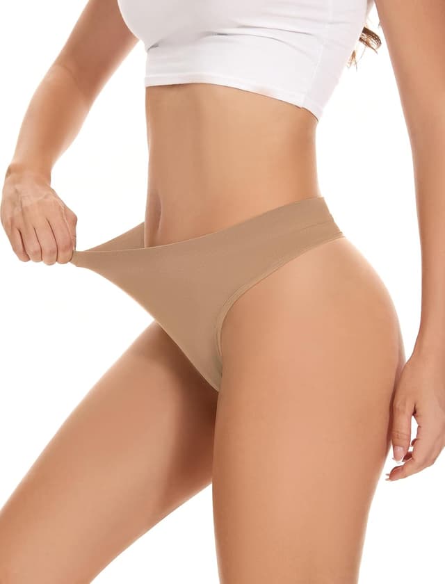 Detalle de VOENXE Nahtloser String Tanga Damen mit breitem Bund – 5er Pack High-Waist Sport Seamless Slip