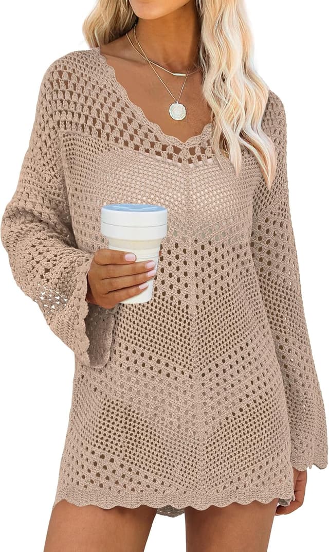 Detalle de ANRABESS crochet swimsuit cover up S