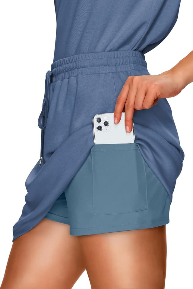 Detalle 2 de WIHOLL Two-Piece Skirt Set for Women: Cap Sleeve V-Neck Top & Tennis Skort with Built-In Shorts