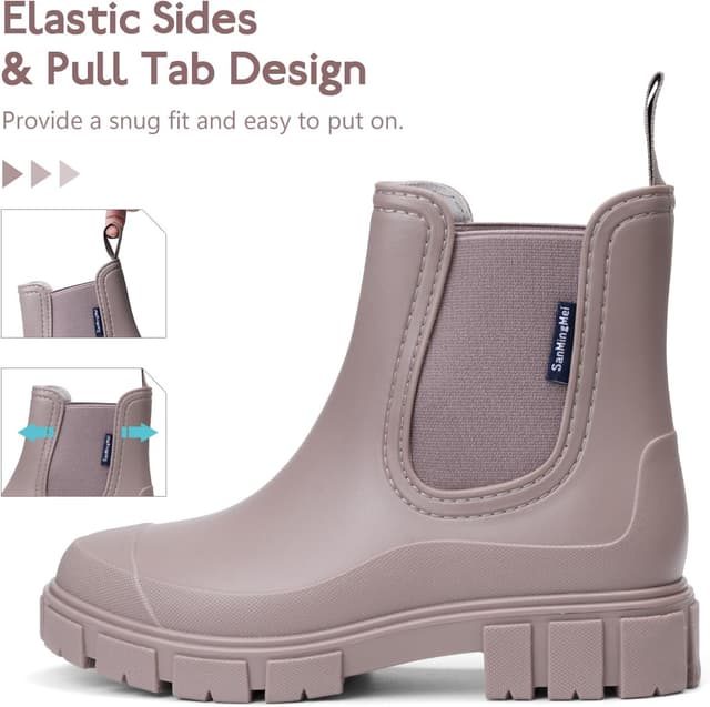 Detalle de FOGOIN Women’s Chelsea-Style Wellington Boots (Ankle Short Waterproof Rain Boots)
