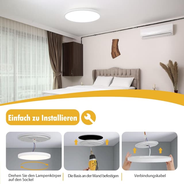 Detalle de ZMH LED Deckenleuchte fürs Badezimmer (IP44), rund, flach – 24 W, 30 cm, kaltweiß