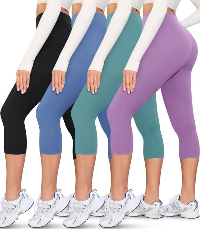 Detalle de VALANDY Creamlush 4-Pack Capri Leggings (High-Waisted Stretch Yoga & Lounge Pants) — S-3XL
