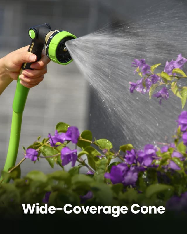 Detalle 2 de RAINPOINT all-metal hose pipe spray gun with thumb flow control and 10 spray patterns (green)