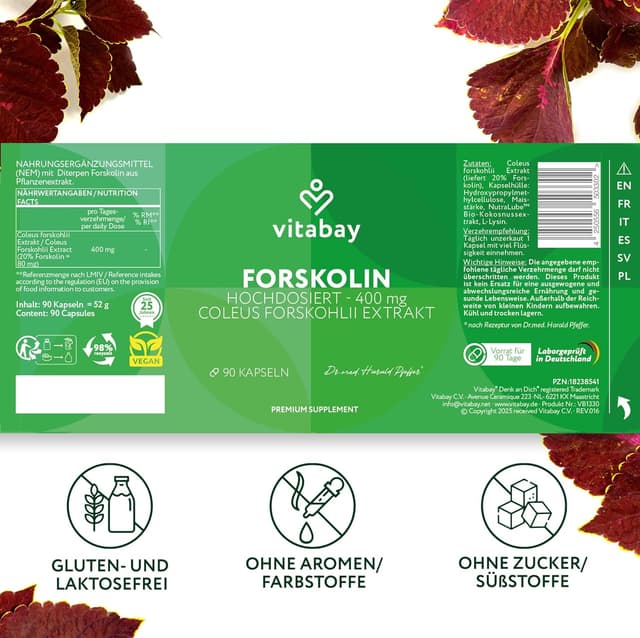 Thumbnail 6 de Vitabay Forskolin 400 mg – 90 vegane Kapseln