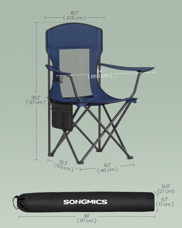 Detalle de SONGMICS Breathable Camping Chairs (Set of 2) UGCB028Q01 with Adjustable Armrests, Drink Holder, High Back