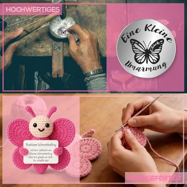 Detalle de Tixlux Pocket Hug Positive Schmetterling – Strickfigur mit Umarmung-Glücksbringer (Einschulung, Gute Besserung)