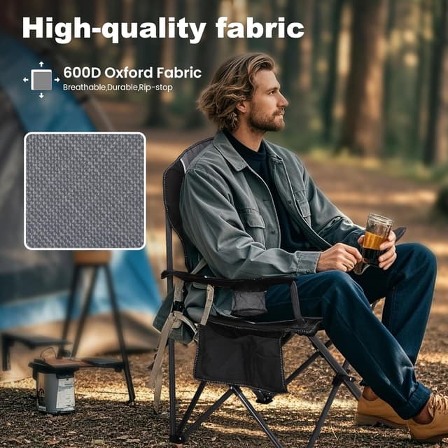 Detalle de LET’S CAMP set of 2 foldable camping chairs with cup holder, padded seat and steel frame (up to 160kg each)