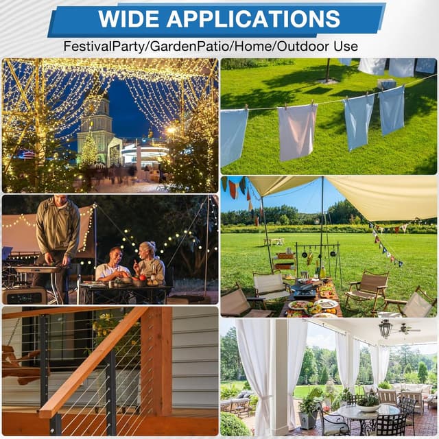 Thumbnail 6 de DazzBoom Wire Rope Kit (50m) with PVC-coated stainless steel cable, turnbuckle tensioner and fittings for garden/DIY