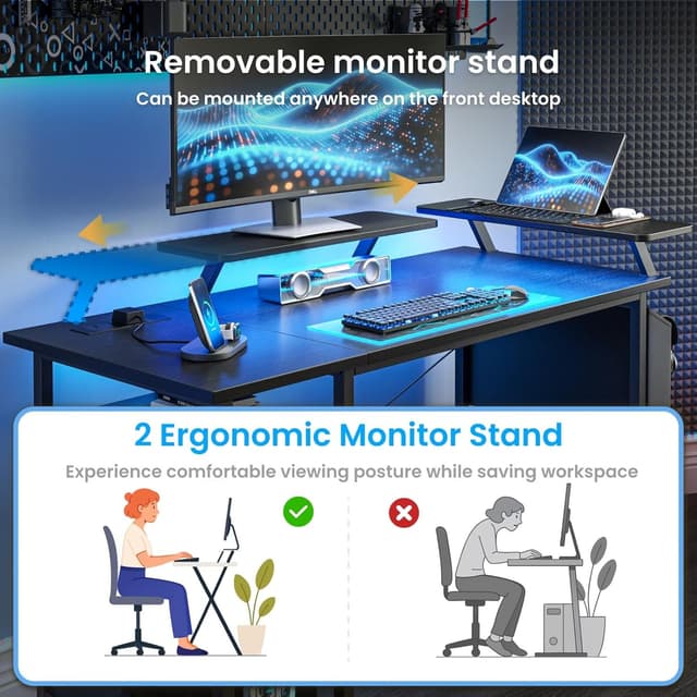 Detalle 2 de DOMSHOCT Gaming Desk with LED Lights & Power Outlets (Reversible) – 100×50cm Corner Style