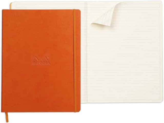 Detalle de Rhodia Rhodiarama Notizbuch 117714C in DIN A4+ (tangerine) mit weichem Deckel, 80 Blatt