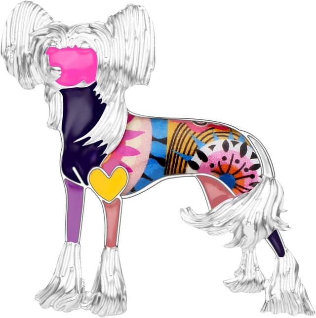 Thumbnail 6 de WEVENI Emaille Chinesischer Schopfhund Brosche 47 mm