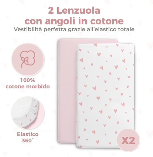 Detalle de Dreamzie set 3 pezzi per culla/neonato: 2 lenzuola in cotone + 1 coprimaterasso impermeabile 55x90 cm