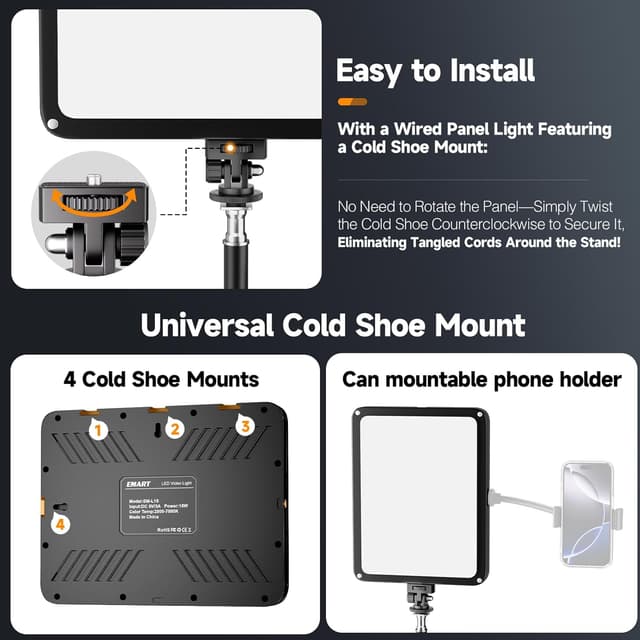 Thumbnail 6 de EMART 2-Pack LED Photography Lighting Kit (25 x 20cm) with Tripods, 2800K–7000K Dimmable Panel Lights
