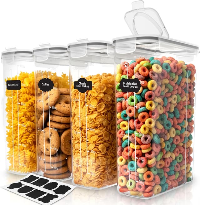 Detalle de Lot de 4 boîtes de rangement cuisine KICHLY (sans BPA) pour farine, sucre, pâtes et céréales