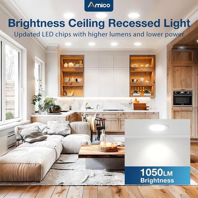Thumbnail 6 de Amico 48-Pack 6-Inch 5CCT Ultra-Thin LED Recessed Ceiling Lights (2700K–5000K) — Dimmable, ETL&FCC