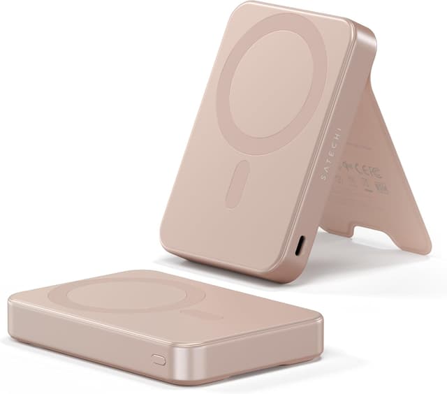 Detalle de SATECHI OntheGo™ Power Bank MagSafe 10000mAh con supporto integrato e ricarica Qi2/ MagSafe (15W) – Rose