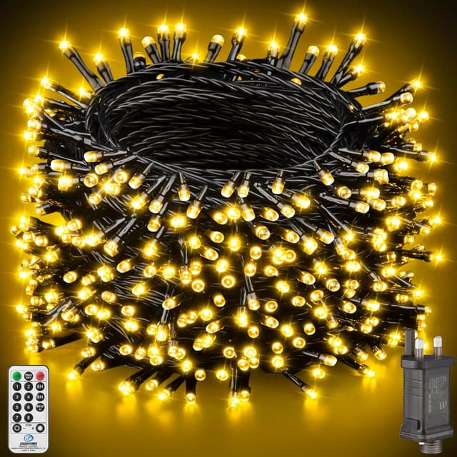 Detalle de Outdoor Christmas Tree Fairy Lights (Mains Powered) – 50m 500 Warm White LEDs with Remote, IP44 waterproof