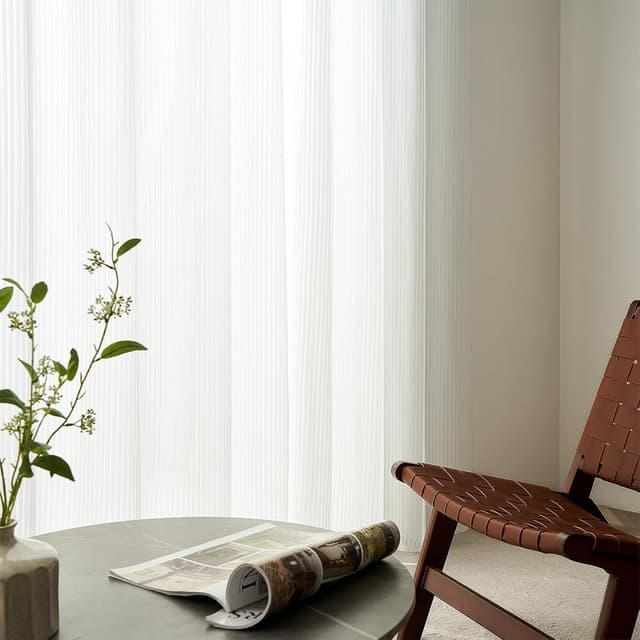 Detalle de Topfinel Streifenvorhänge mit Ösen, halbtransparentes 2er-Set Weiss, ca. 140 x 160 cm