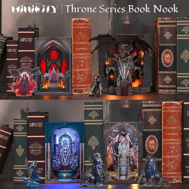 Thumbnail 1 de MiniCity Book Nook Kit for Adults - DIY Miniature House with LED Light, 3D Wooden Puzzle Bookend Bookshelf Decor, Collectible Gift for Family and Friends (Throne of Blade)
MiniCity Book Nook Kit for Adults - DIY Miniature Ho…