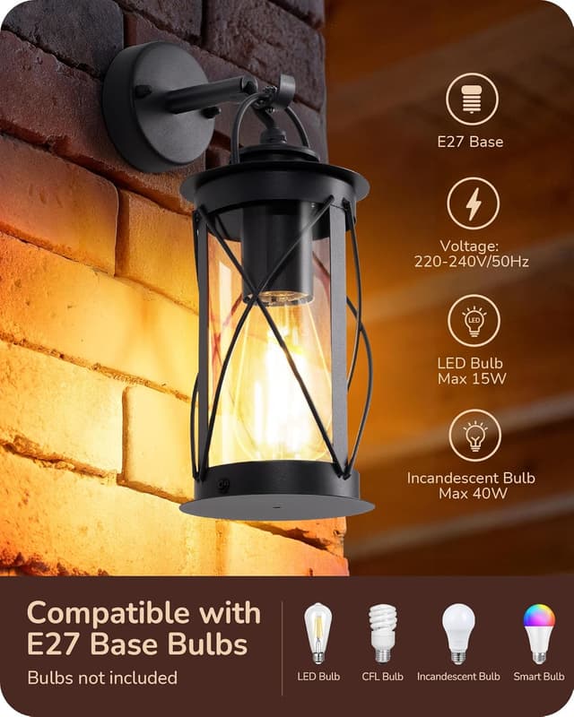 Detalle 2 de EDISHINE Vintage Wall Light IP44 Anthracite 🏮