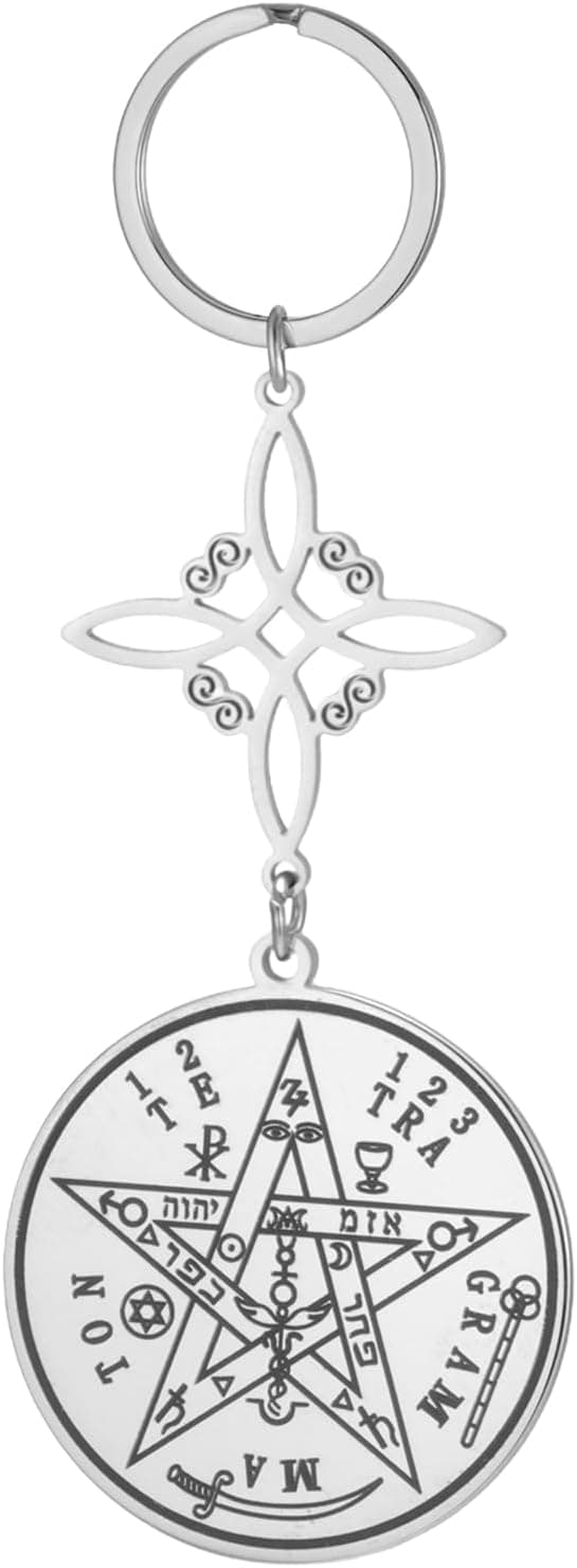 Detalle de Dreamtimes Hexen-Knoten & Tetragrammaton-Pentagramm Schlüsselanhänger aus Edelstahl – mystisches Symbol für Taschen und Autoschlüssel