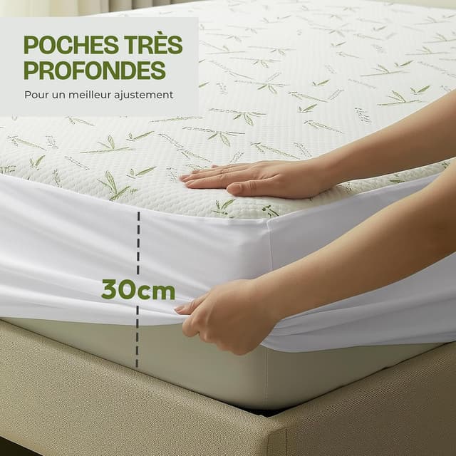 Detalle 2 de Utopia Bedding Protège-matelas imperméable en viscose (160 x 190 x 30 cm) avec drap-housse
