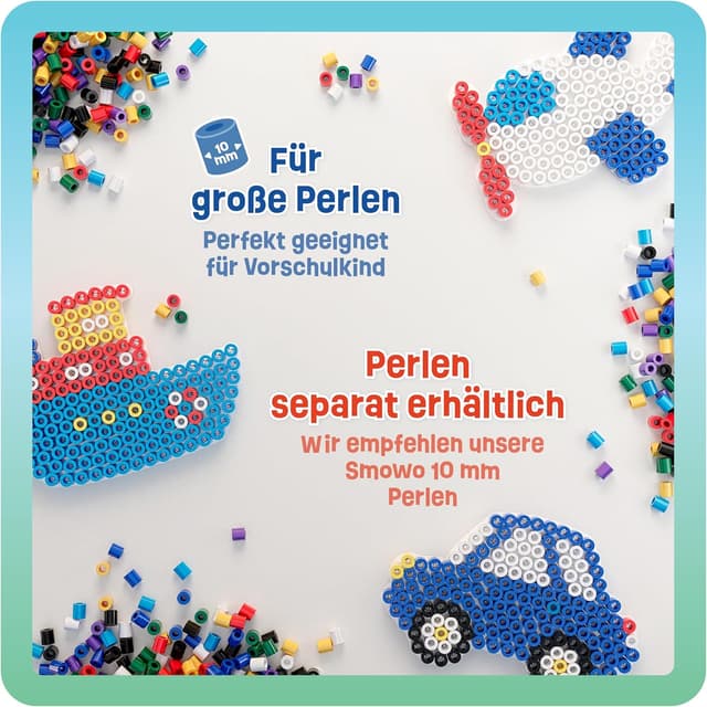 Detalle de Smowo 10mm Bügelperlen Steckplatten Fahrzeuge-Set (4 Platten + Vorlagen) für Kinder ab 3 Jahren