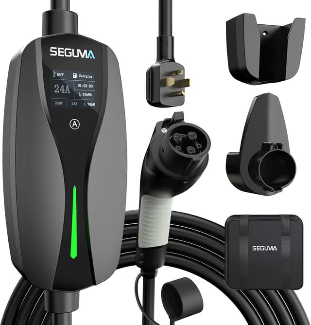 Detalle de SEGUMA NEMA 14-30 Level 2 EV Charger (24A, 25FT) with J1772 Connector and Dryer Plug