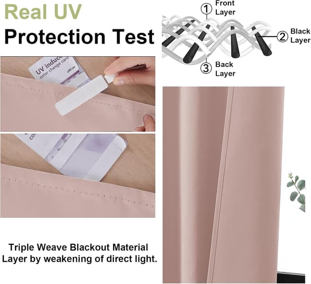 Detalle 2 de OWENIE Sally Blush Pink Blackout Curtains for Bedroom 2 Panels 🌟