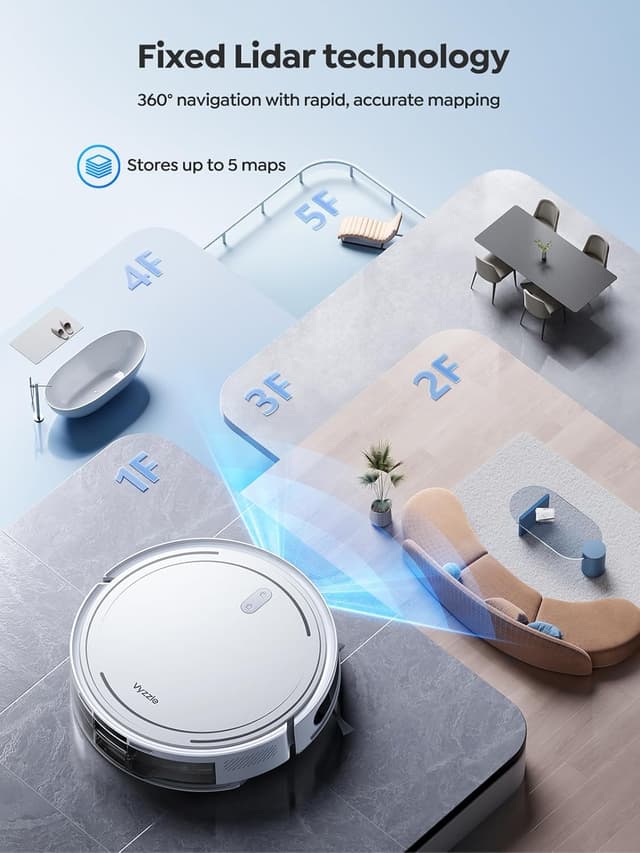 Detalle de Vyzzle D10 Robot Vacuum (8000Pa) with LiDAR, Ultra-Thin 8.3cm, Mop, App/Alexa Control