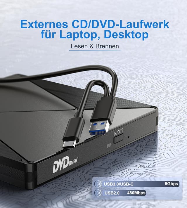 Thumbnail 6 de Umaniy Externes CD DVD Laufwerk USB‑3.0 & USB‑C 📀