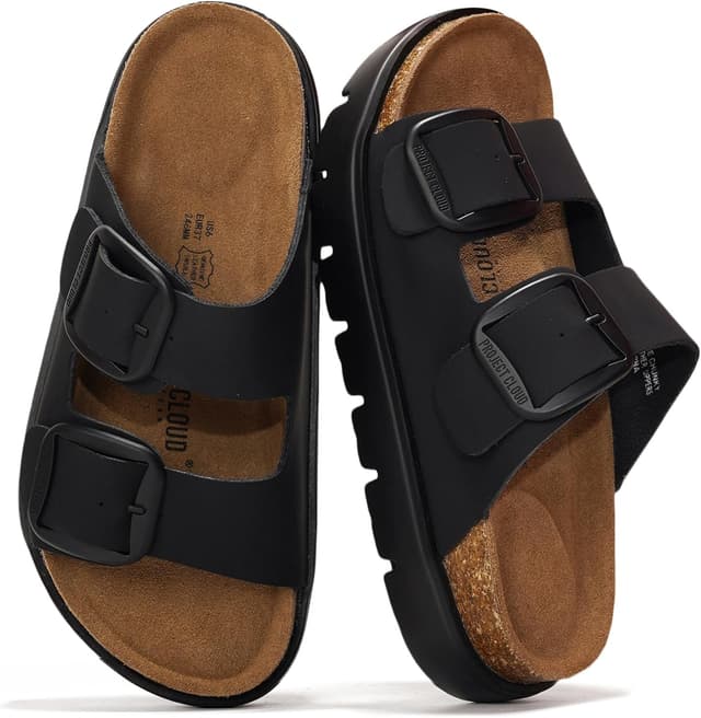 Detalle 2 de Project Cloud Genuine Leather Platform Sandals for Women with Cork Footbed