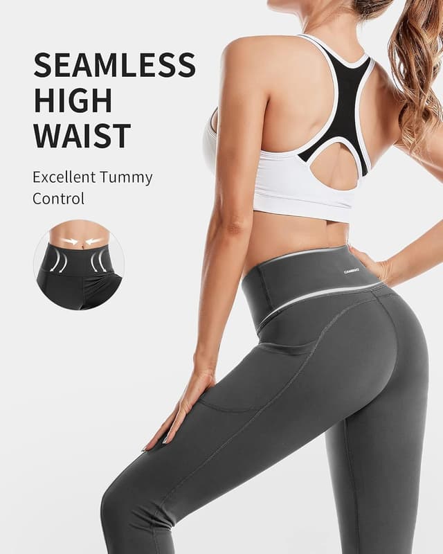 Detalle de CAMBIVO Sport Leggings Damen lang mit Handytasche, High Waist Blickdicht 4-Wege-Stretch