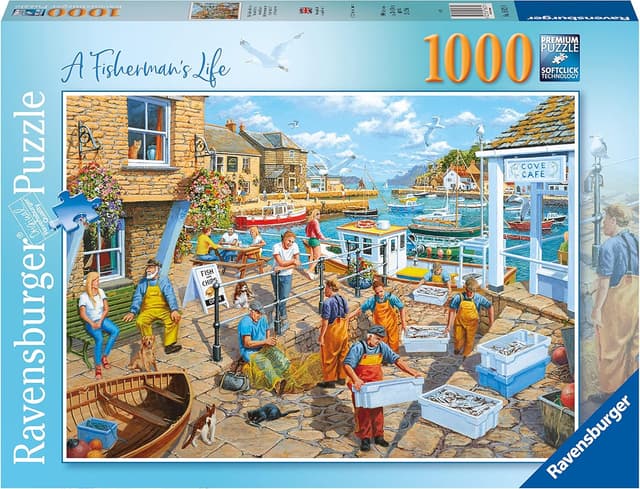 Detalle de Ravensburger Fisherman’s Life 1000 Piece Jigsaw Puzzle (Age 12+) – Fishermen’s Harbour Scene