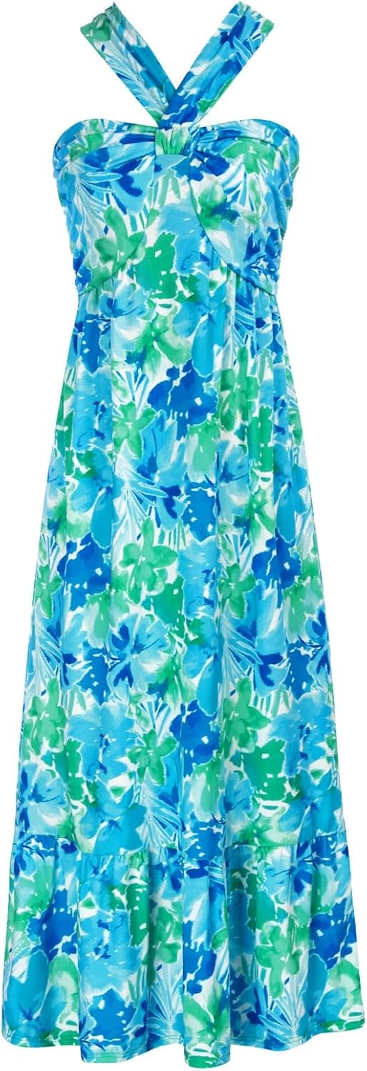 Detalle de Grace Karin Floral Boho Halter Maxi Dress with Pocket for Summer Vacations