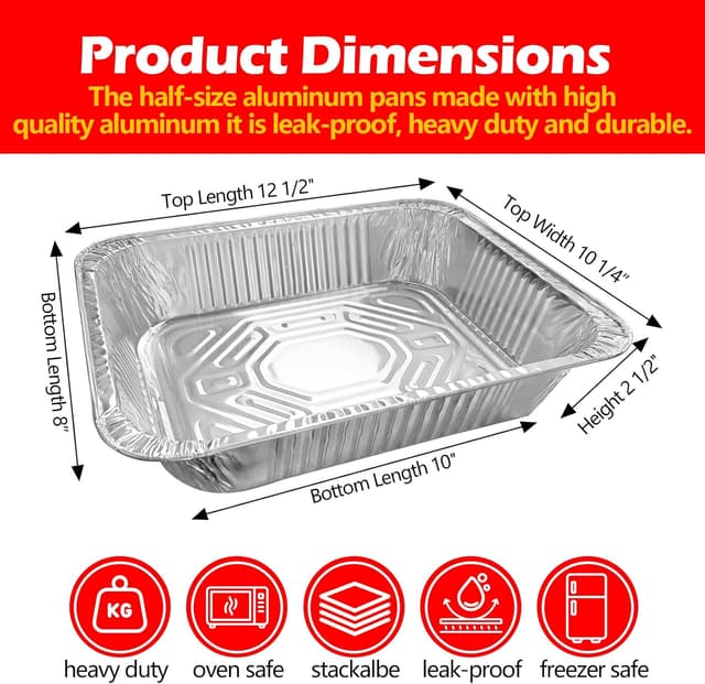 Detalle de MAXTBEE 9x13 Aluminum Foil Pans with Lid (10-Pack) — Heavy-Duty Disposable Tin Trays