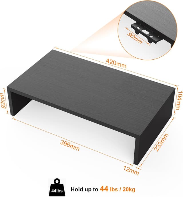 Detalle de GRIFEMA Monitorständer mit 10,4 cm Höhe und Unterbau (für Monitor, Laptop, iMac, PC) – Schwarz