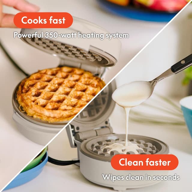 Detalle de bella Snack-n-Store Mini Waffle Maker (EverGood™ Ceramic Nonstick, 350W) — Oatmilk