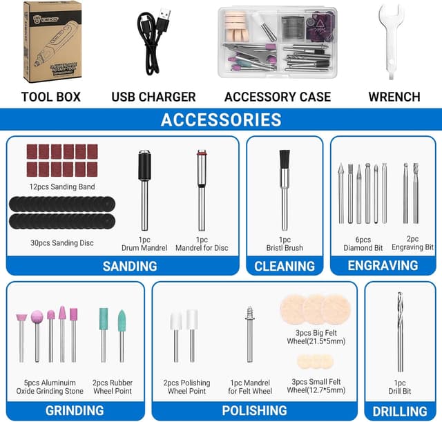 Detalle 2 de DEKOPRO 3.6V Mini Cordless Rotary Tool with Variable Speed Display (Type-C) + 70 Accessories