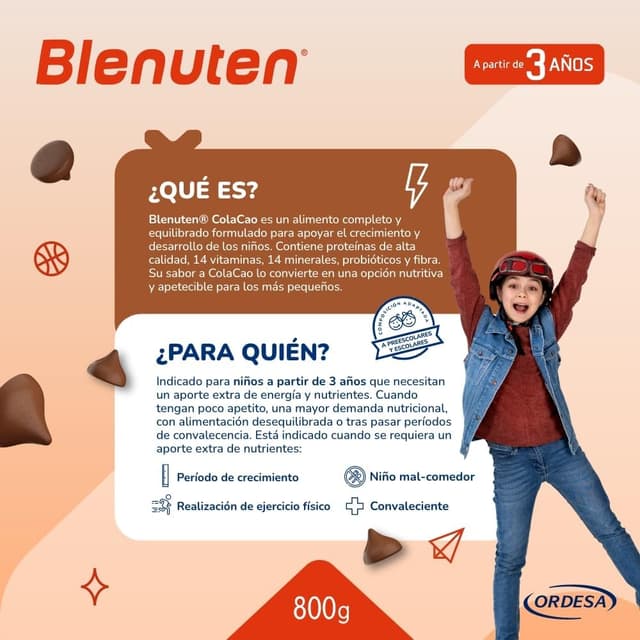 Detalle de Blenuten Cola Cao 800g 🥄 Suplemento para Niños +Vitaminas