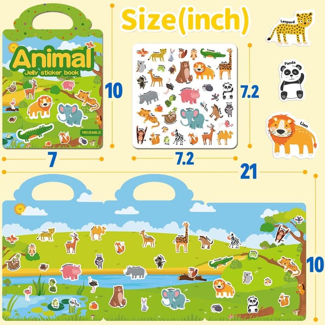 Detalle de 6-Set Reusable Jelly Sticker Book for Toddlers (Ages 3–6) — Travel Sticker Activity Toys, 6 Themes