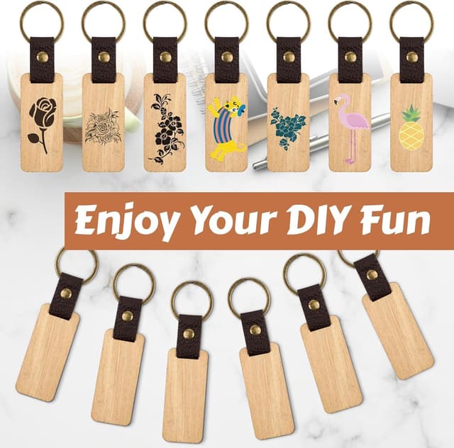 Detalle de Svalor 12 Pack Wooden Keyring Blanks for Laser Engraving (Rectangle Beech Wood)