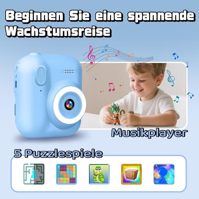 Detalle 2 de Sofortbildkamera Kinder 1080P mit 32-GB-Karte, 2,4-Zoll-Display & Druckpapier – Geburtstags- und Weihnachtsgeschenk für 3–12 Jahre