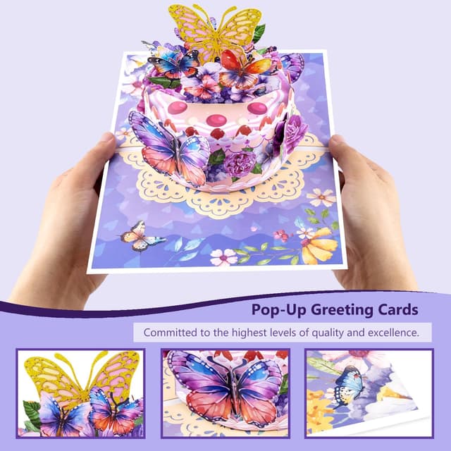 Detalle 2 de Magic Arts 3D Pop Up Birthday Card for Women – Multi-tier cake with butterflies & flowers
