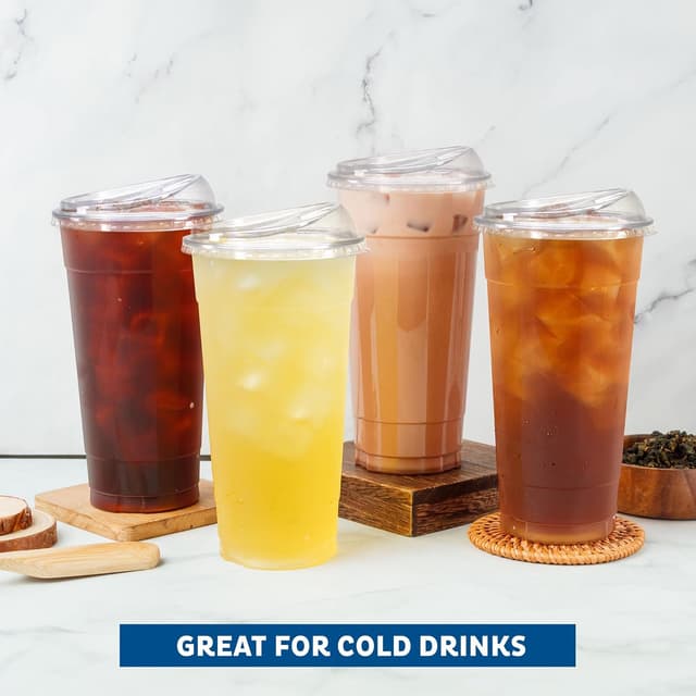 Detalle 2 de Freshware 24 oz Clear Disposable Plastic Cups with Strawless Sip Lids (100 Pack)