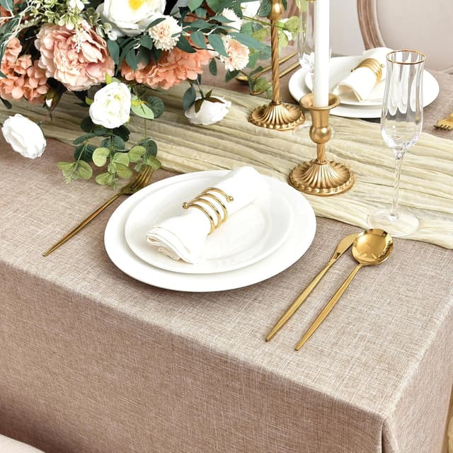 Detalle de Fitable Faux Linen Tablecloths for Rectangle Tables (2-Pack, Water & Stain Resistant) — Beige