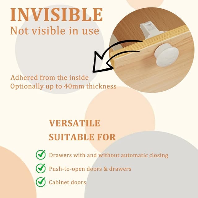Detalle 2 de HOTUT Magnetic Cupboard Locks (4 locks + 1 key) – invisible magnetic child safety for cabinets and drawers