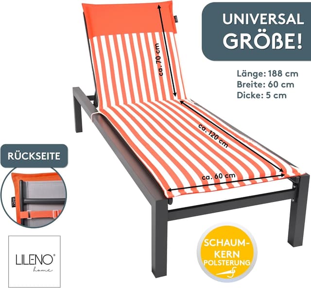 Thumbnail 1 de LILENO HOME Cojín para Tumbona Jardín 🌞 Diseño Rayas Coral