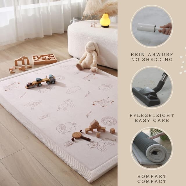 Detalle de Hakuna Matte Wolkenweiche Spielmatte Baby „Safari Zen“ 170x120x2,5 cm – Krabbelmatte mit Memory-Schaum & rutschfester Unterseite